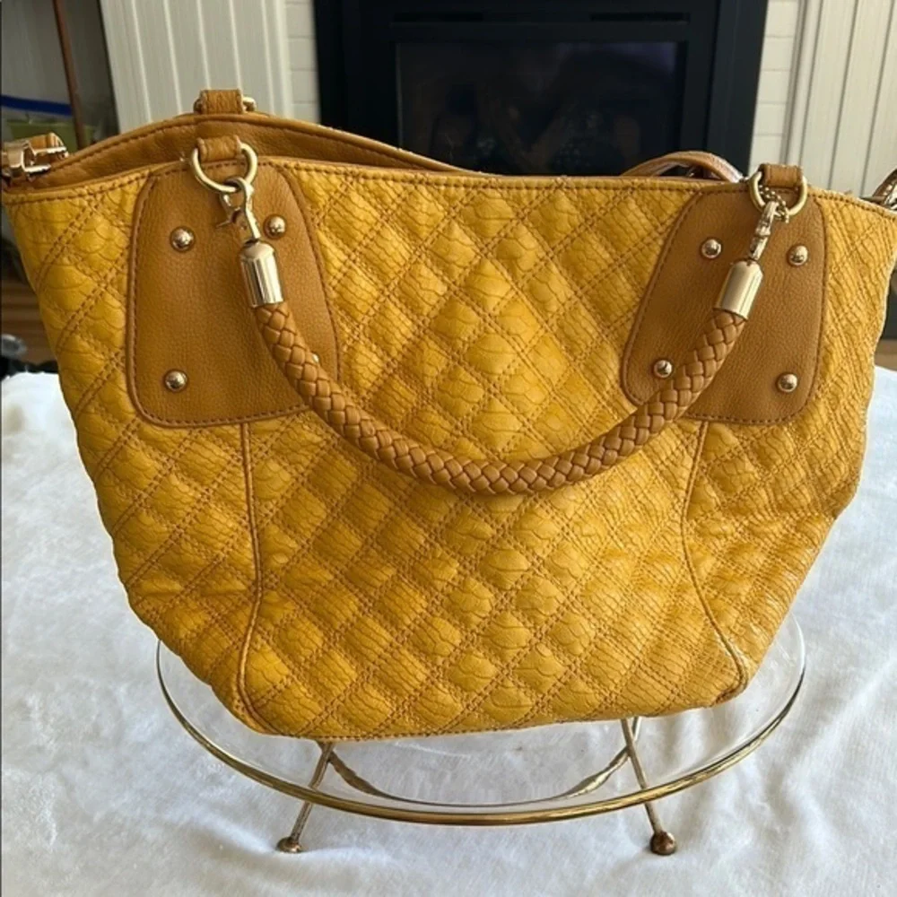 Big Buddha Mustard Quilted Tote/Shoulder/Crossbody Bag
